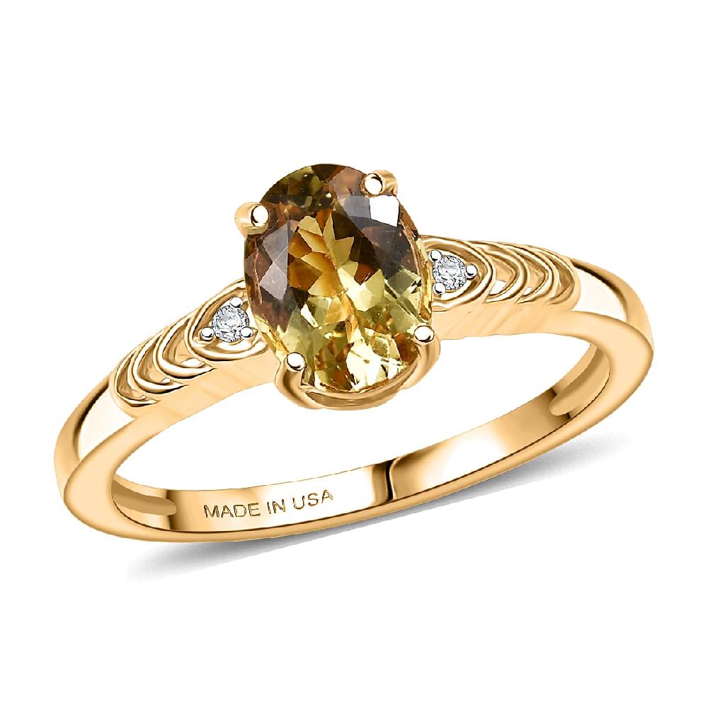 Premium Golden Apatite and Luxuriant Lab Grown Diamond G-H SI 1.25 ctw Golden Wave Ring in 18K Yellow Gold Over Sterling Silver