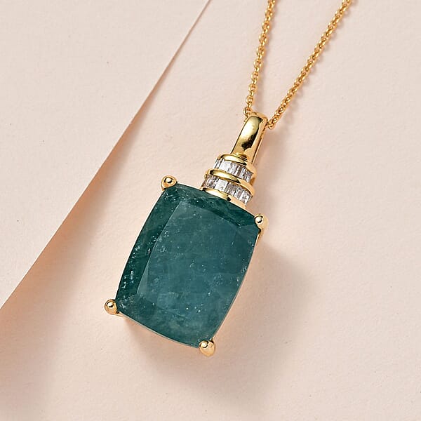 Premium Grandidierite And Diamond 12.85 Ctw Pendant Necklace In Vermeil Yellow Gold Over Sterling Silver 20 Inches