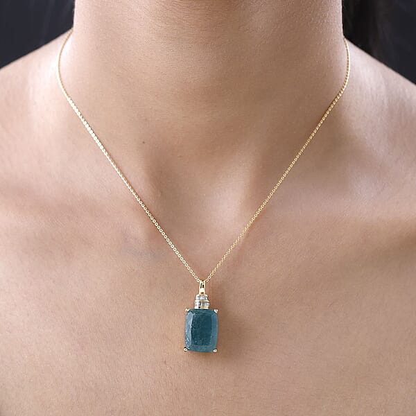 Premium Grandidierite And Diamond 12.85 Ctw Pendant Necklace In Vermeil Yellow Gold Over Sterling Silver 20 Inches