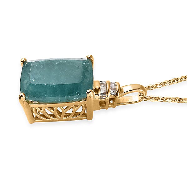 Premium Grandidierite And Diamond 12.85 Ctw Pendant Necklace In Vermeil Yellow Gold Over Sterling Silver 20 Inches