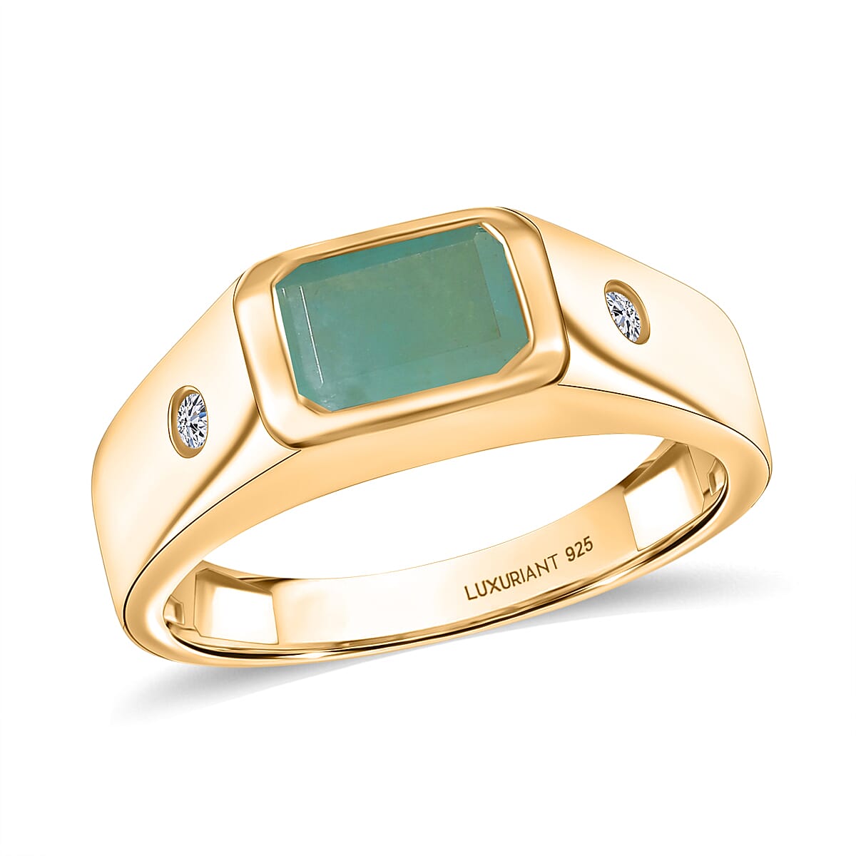 Premium Grandidierite and Luxuriant Lab Grown Diamond G-H SI 1.70 ctw Art Deco Men's Ring in 18K Vermeil Yellow Gold Over Sterling Silver