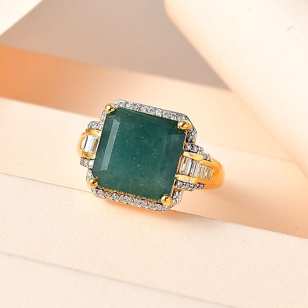Premium Grandidierite And Moissanite 10.20 Ctw Ring In Vermeil Yellow Gold Over Sterling Silver