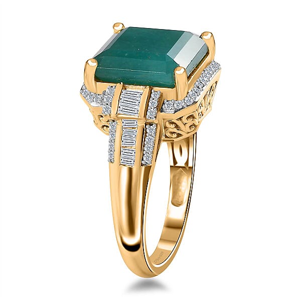 Premium Grandidierite And Moissanite 10.20 Ctw Ring In Vermeil Yellow Gold Over Sterling Silver