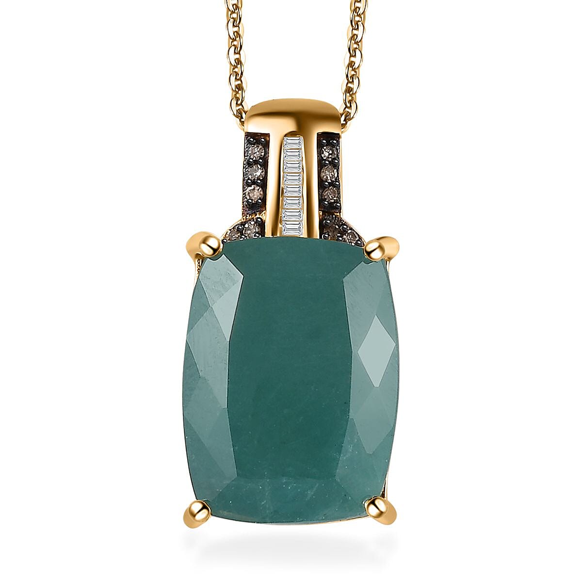 Premium Grandidierite (Cush) Natural Champagne and White Diamond Pendant Necklace 20 Inches in Vermeil Yellow Gold Over Sterling Silver 13.00 ctw