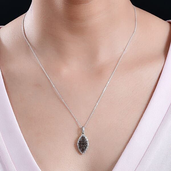 Premium Jenipapo Andalusite And Moissanite 0.85 Ctw Ember Radiance Pendant Necklace In Rhodium Over Sterling Silver 20 Inches