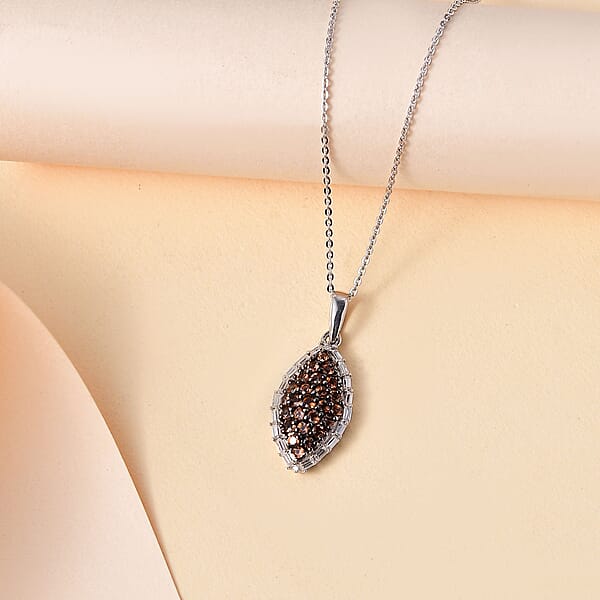Premium Jenipapo Andalusite And Moissanite 0.85 Ctw Ember Radiance Pendant Necklace In Rhodium Over Sterling Silver 20 Inches