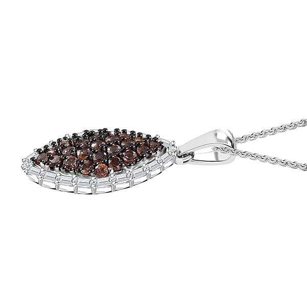 Premium Jenipapo Andalusite And Moissanite 0.85 Ctw Ember Radiance Pendant Necklace In Rhodium Over Sterling Silver 20 Inches