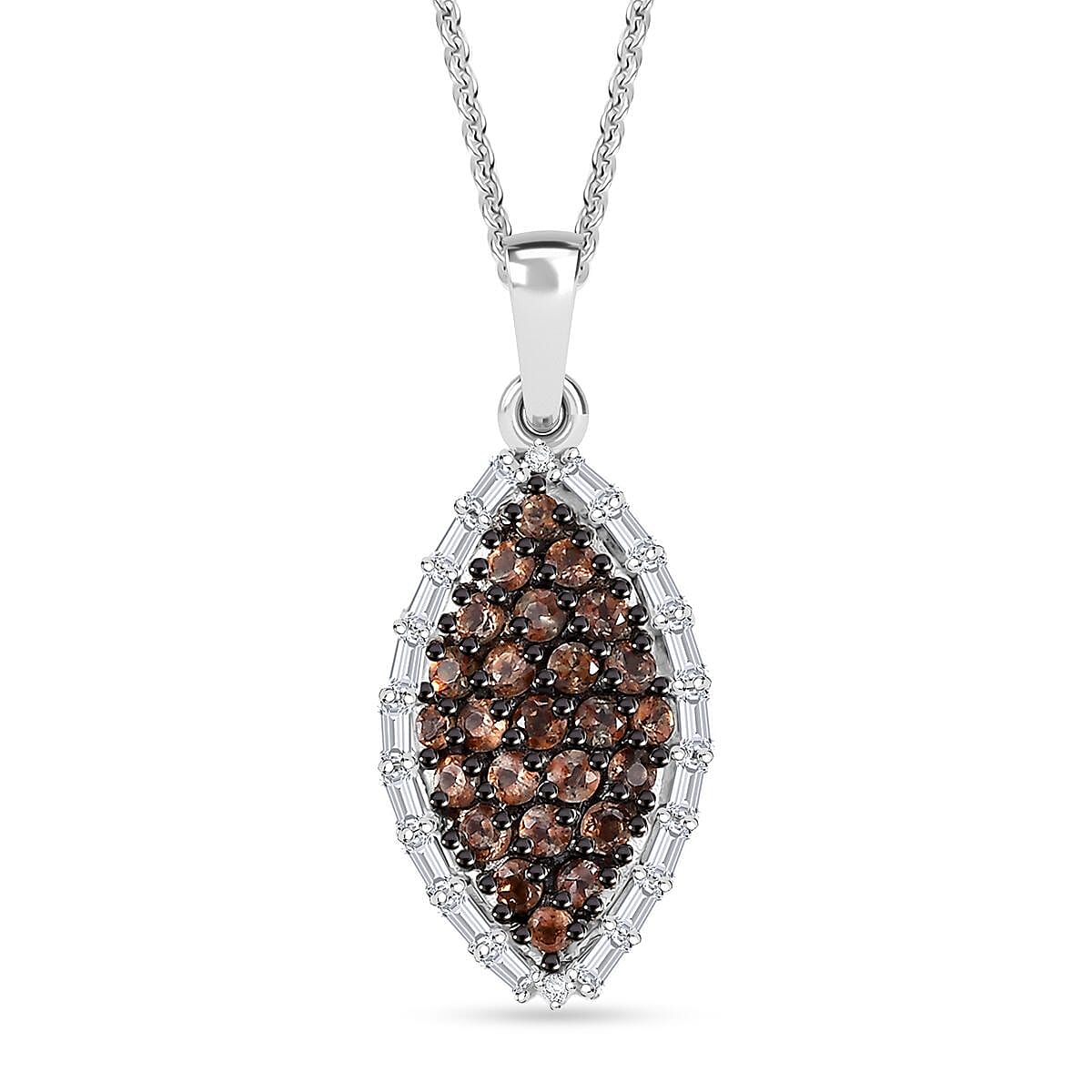 Premium Jenipapo Andalusite and Moissanite 0.85 ctw Ember Radiance Pendant Necklace in Rhodium Over Sterling Silver 20 Inches