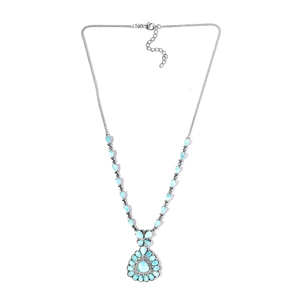 Premium Larimar And White Zircon Necklace 18 Inches In Platinum Over Sterling Silver 23.10 Ctw