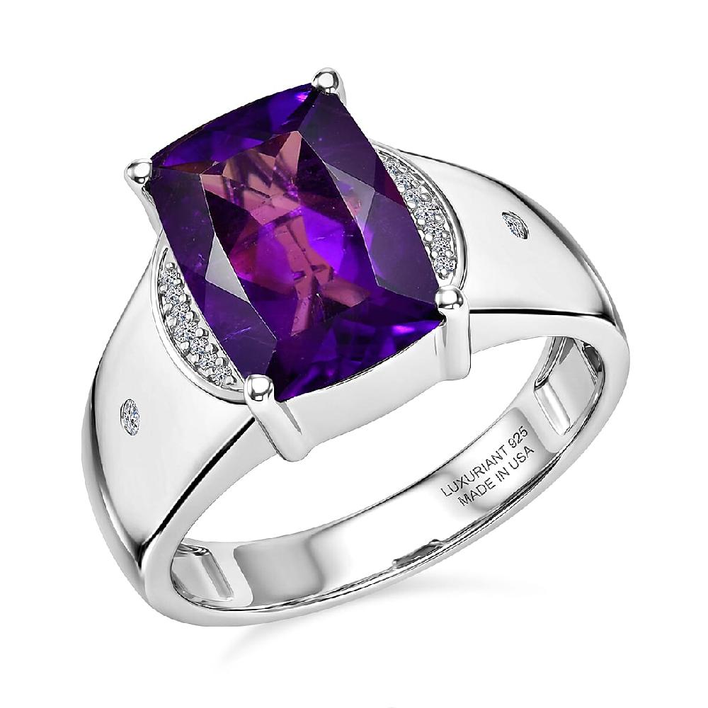 Premium Lusaka Amethyst and Luxuriant Lab Grown Diamond G-H SI 7.00 ctw Men's Ring in Rhodium Over Sterling Silver