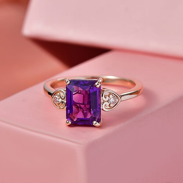 Premium Lusaka Amethyst And Luxuriant Lab Grown Pink Diamond E-F VS 2.40 Ctw Elegant Heart Ring In 18K Vermeil Rose Gold Over Sterling Silver
