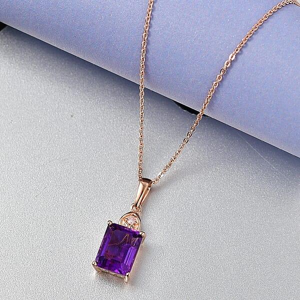 Premium Lusaka Amethyst And Luxuriant Lab Grown Pink Diamond E-F VS 2.40 Ctw Elegant Heart Pendant Necklace In 18K Vermeil Rose Gold Over Sterling Silver 20 Inches