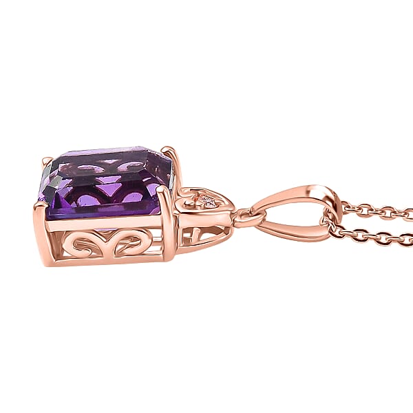 Premium Lusaka Amethyst And Luxuriant Lab Grown Pink Diamond E-F VS 2.40 Ctw Elegant Heart Pendant Necklace In 18K Vermeil Rose Gold Over Sterling Silver 20 Inches