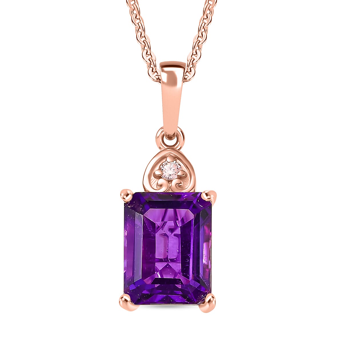 Premium Lusaka Amethyst and Luxuriant Lab Grown Pink Diamond E-F VS 2.40 ctw Elegant Heart Pendant Necklace in 18K Vermeil Rose Gold Over Sterling Silver 20 Inches