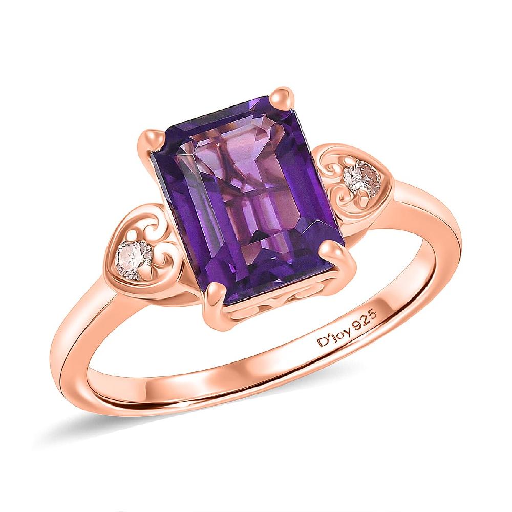 Premium Lusaka Amethyst and Luxuriant Lab Grown Pink Diamond E-F VS 2.40 ctw Elegant Heart Ring in 18K Vermeil Rose Gold Over Sterling Silver
