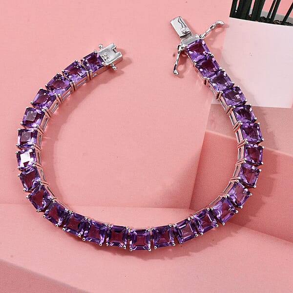 Premium Lusaka Amethyst Luxuriant Lab Grown Diamond G-H SI 28.60 Ctw Tennis Bracelet In Rhodium Over Sterling Silver (7.25 In) (Del. In 10-12 Days)