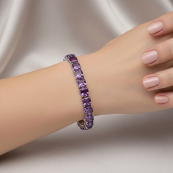 Premium Lusaka Amethyst Luxuriant Lab Grown Diamond G-H SI 28.60 Ctw Tennis Bracelet In Rhodium Over Sterling Silver (7.25 In) (Del. In 10-12 Days)