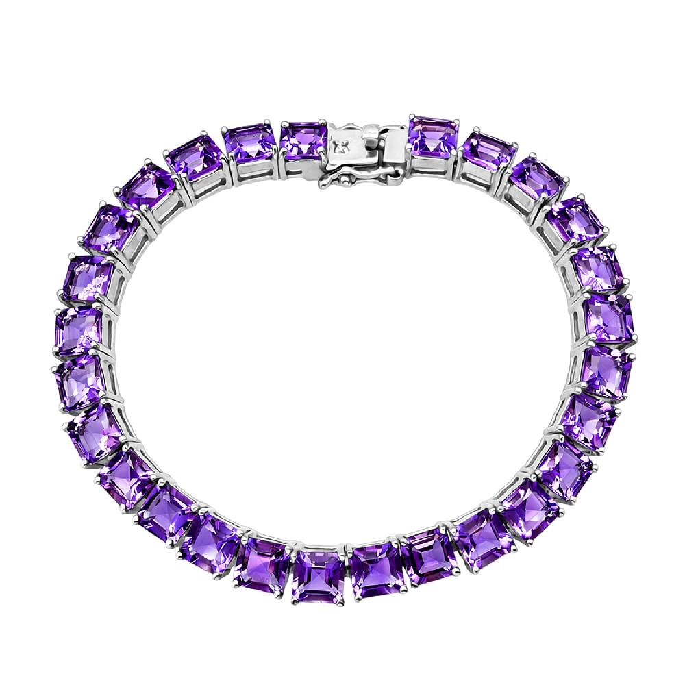 Premium Lusaka Amethyst Luxuriant Lab Grown Diamond G-H SI 28.60 ctw Tennis Bracelet in Rhodium Over Sterling Silver (7.25 In) (Del. in 10-12 Days)