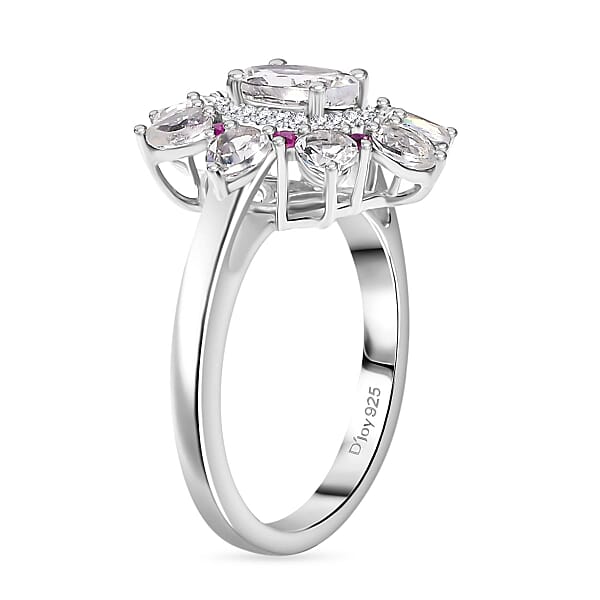 Premium Malagasy Moonstone And Multi Gemstone 2.40 Ctw Floral Ring In Rhodium Over Sterling Silver (Del. In 8-10 Days)