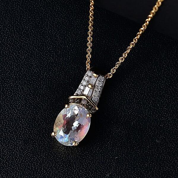 Premium Malagasy Moonstone Natural Champagne And White Diamond 2.00 Ctw Pendant Necklace In 18K Vermeil Yellow Gold Over Sterling Silver 20 Inches