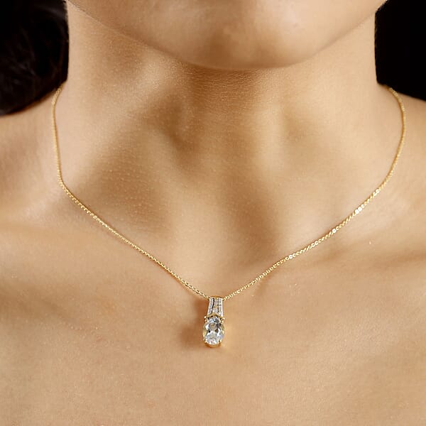 Premium Malagasy Moonstone Natural Champagne And White Diamond 2.00 Ctw Pendant Necklace In 18K Vermeil Yellow Gold Over Sterling Silver 20 Inches