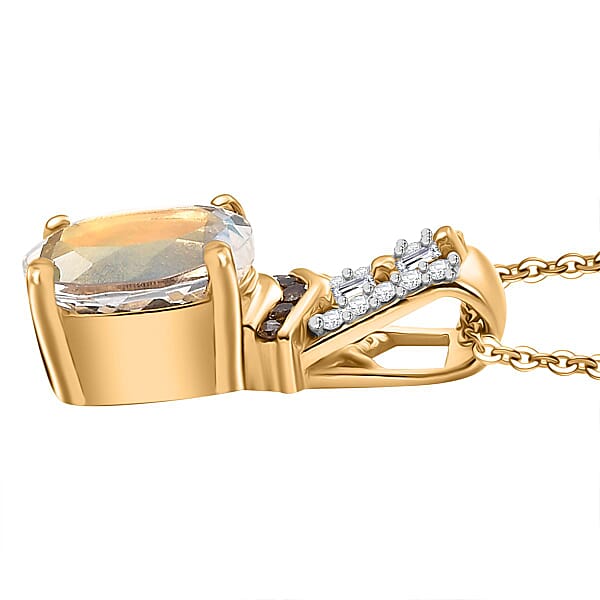 Premium Malagasy Moonstone Natural Champagne And White Diamond 2.00 Ctw Pendant Necklace In 18K Vermeil Yellow Gold Over Sterling Silver 20 Inches