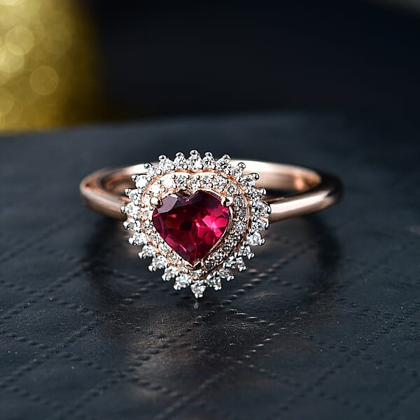 Premium Malawi Magenta Garnet And Luxuriant Lab Grown Diamond G-H SI 1.10 Ctw Crown Affair Ring In 18K Vermeil Rose Gold Over Sterling Silver