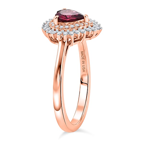 Premium Malawi Magenta Garnet And Luxuriant Lab Grown Diamond G-H SI 1.10 Ctw Crown Affair Ring In 18K Vermeil Rose Gold Over Sterling Silver
