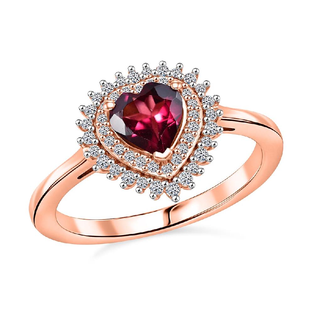 Premium Malawi Magenta Garnet and Luxuriant Lab Grown Diamond G-H SI 1.10 ctw Crown Affair Ring in 18K Vermeil Rose Gold Over Sterling Silver