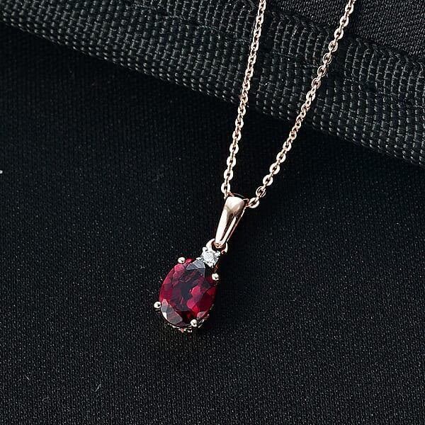 Premium Malawi Magenta Garnet And Luxuriant Lab Grown Diamond G-H SI 1.50 Ctw Solace Pendant Necklace In 18K Vermeil Rose Gold Over Sterling Silver 20 Inches