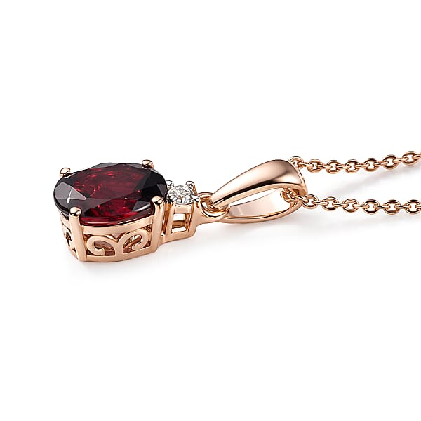 Premium Malawi Magenta Garnet And Luxuriant Lab Grown Diamond G-H SI 1.50 Ctw Solace Pendant Necklace In 18K Vermeil Rose Gold Over Sterling Silver 20 Inches