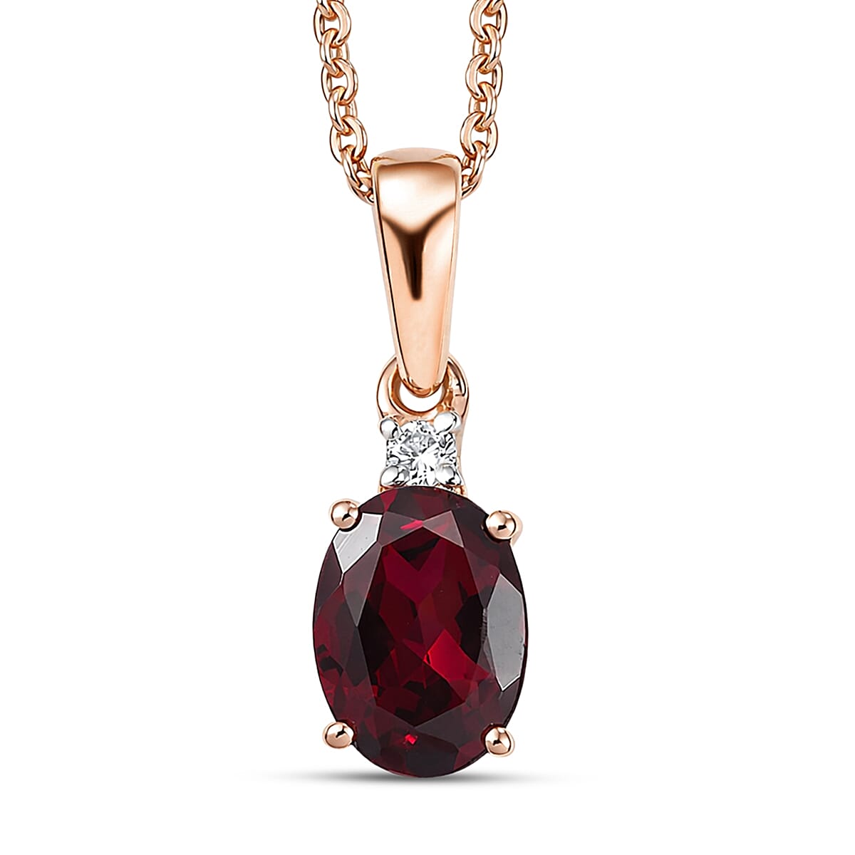 Premium Malawi Magenta Garnet and Luxuriant Lab Grown Diamond G-H SI 1.50 ctw Solace Pendant Necklace in 18K Vermeil Rose Gold Over Sterling Silver 20 Inches