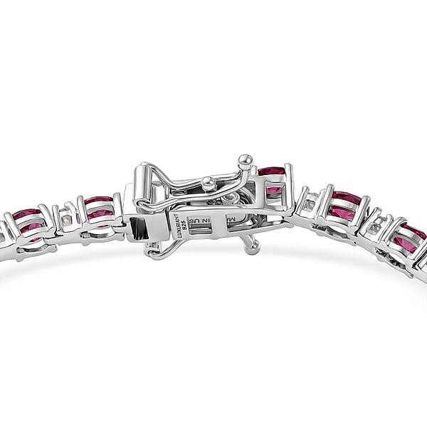 Premium Malawi Magenta Garnet And Luxuriant Lab Grown Diamond G-H SI 7.30 Ctw Moonlit Line Bracelet In Rhodium Over Sterling Silver (7.25 In)