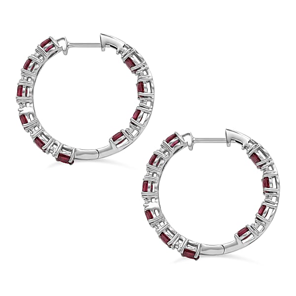 Premium Malawi Magenta Garnet And Luxuriant Lab Grown Diamond G-H SI 4.90 Ctw Moonlit Spark Earrings In Rhodium Over Sterling Silver