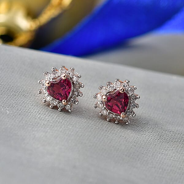 Premium Malawi Magenta Garnet And Luxuriant Lab Grown Diamond G-H SI 0.90 Ctw Crown Affair Earrings In 18K Vermeil Rose Gold Over Sterling Silver