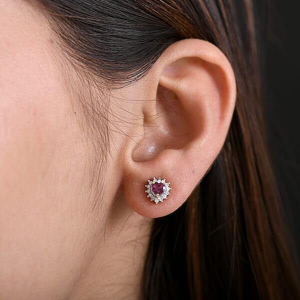 Premium Malawi Magenta Garnet And Luxuriant Lab Grown Diamond G-H SI 0.90 Ctw Crown Affair Earrings In 18K Vermeil Rose Gold Over Sterling Silver