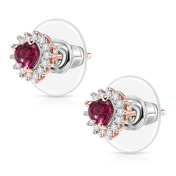 Premium Malawi Magenta Garnet And Luxuriant Lab Grown Diamond G-H SI 0.90 Ctw Crown Affair Earrings In 18K Vermeil Rose Gold Over Sterling Silver