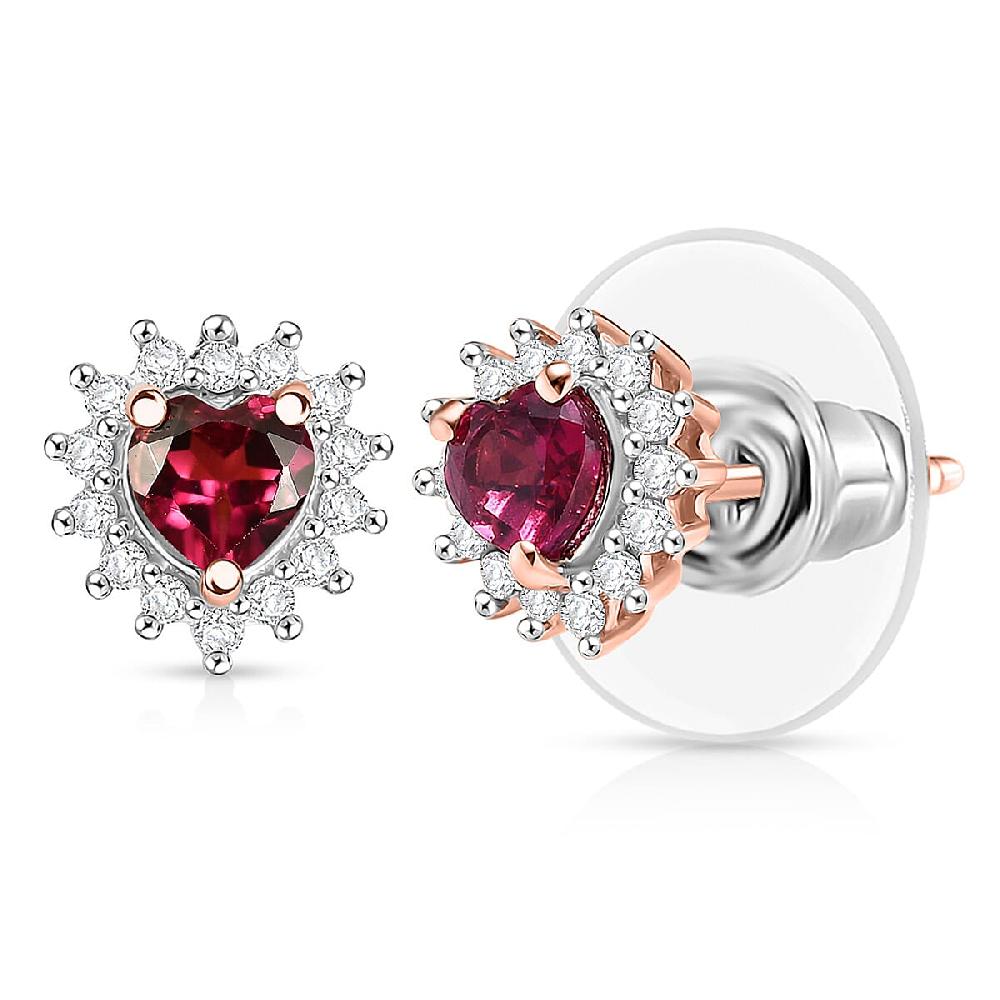 Premium Malawi Magenta Garnet and Luxuriant Lab Grown Diamond G-H SI 0.90 ctw Crown Affair Earrings in 18K Vermeil Rose Gold Over Sterling Silver