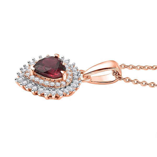 Premium Malawi Magenta Garnet Luxuriant Lab Grown Diamond G-H SI 1.00 Ctw Crown Affair Pendant Necklace In 18K Vermeil Rose Gold Over Sterling Silver 20 Inches