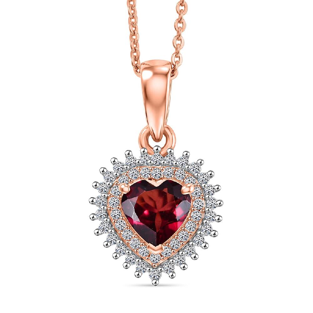 Premium Malawi Magenta Garnet Luxuriant Lab Grown Diamond G-H SI 1.00 ctw Crown Affair Pendant Necklace in 18K Vermeil Rose Gold Over Sterling Silver 20 Inches