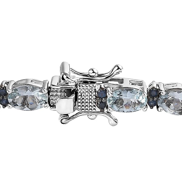 Premium Mangoro Aquamarine And Kanchanaburi Blue Sapphire Tennis Bracelet In Platinum Over Sterling Silver (7.25 In) 10.65 Ctw