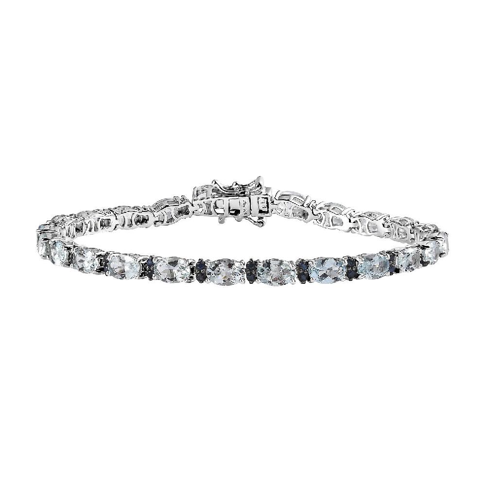 Premium Mangoro Aquamarine and Kanchanaburi Blue Sapphire Tennis Bracelet in Platinum Over Sterling Silver (7.25 In) 10.65 ctw