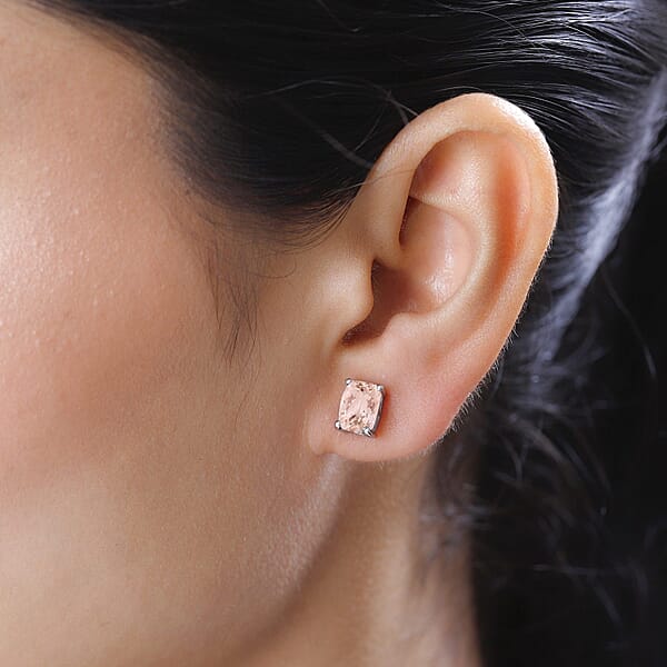 Premium Marropino Morganite 4.25 Ctw Solitaire Stud Earrings In Platinum Over Sterling Silver (Del. In 10-12 Days)