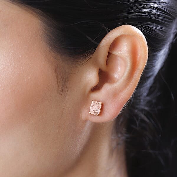 Premium Marropino Morganite 4.25 Ctw Solitaire Stud Earrings In Vermeil Rose Gold Over Sterling Silver (Del. In 10-12 Days)