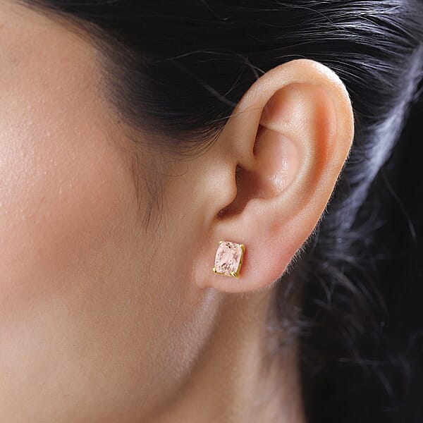 Premium Marropino Morganite 4.25 Ctw Solitaire Stud Earrings In Vermeil Yellow Gold Over Sterling Silver (Del. In 10-12 Days)