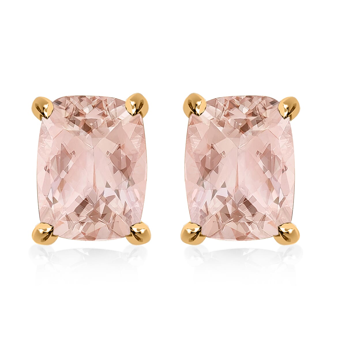 Premium Marropino Morganite 4.25 ctw Solitaire Stud Earrings in Vermeil Yellow Gold Over Sterling Silver (Del. in 10-12 Days)