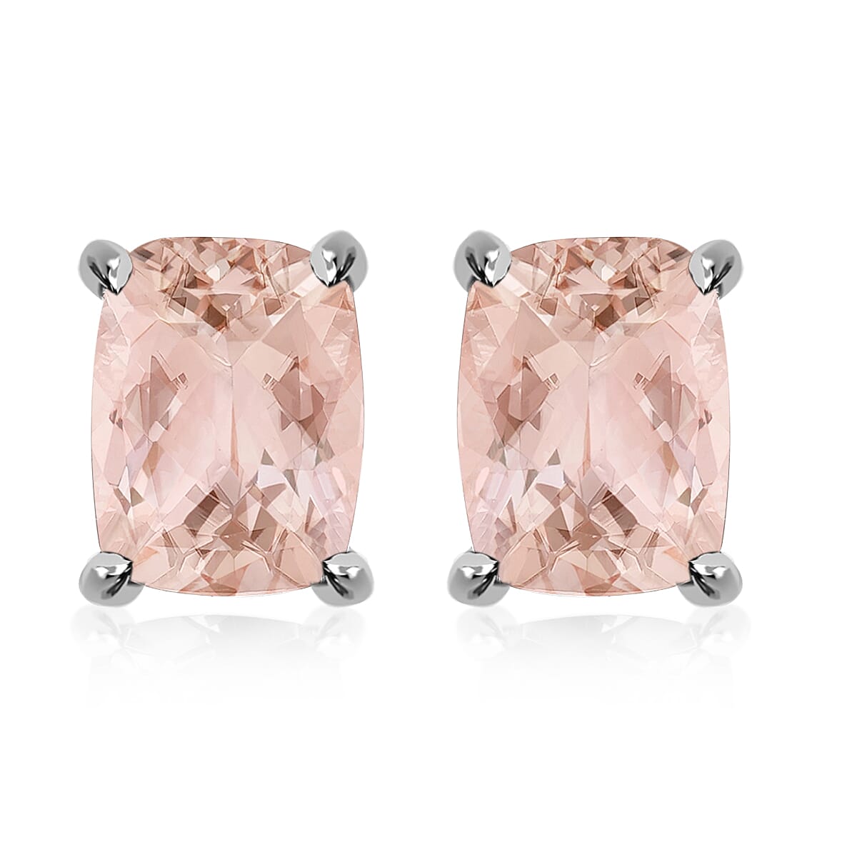 Premium Marropino Morganite 4.25 ctw Solitaire Stud Earrings in Platinum Over Sterling Silver (Del. in 10-12 Days)