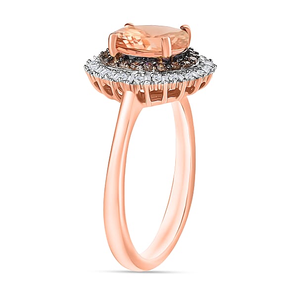 Premium Marropino Morganite Natural Champagne And White Diamond 1.75 Ctw Ring In 18K Vermeil Rose Gold Over Sterling Silver 1 (Del. In 10-12 Days)