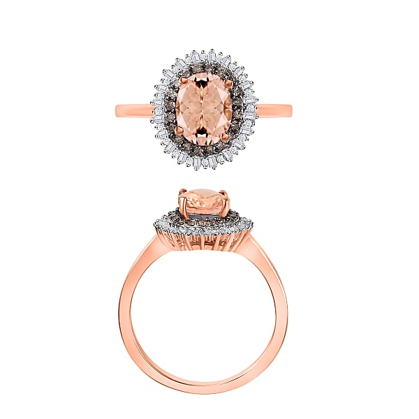 Premium Marropino Morganite Natural Champagne And White Diamond 1.75 Ctw Ring In 18K Vermeil Rose Gold Over Sterling Silver 1 (Del. In 10-12 Days)