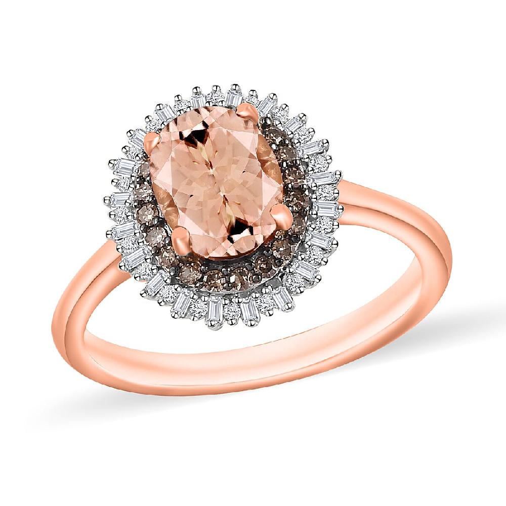 Premium Marropino Morganite Natural Champagne and White Diamond 1.75 ctw Ring in 18K Vermeil Rose Gold Over Sterling Silver 1 (Del. in 10-12 Days)